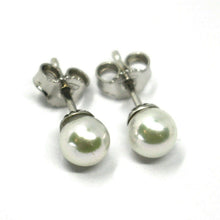 Load image into Gallery viewer, SOLID 18K WHITE GOLD STUDS EARRINGS, SALTWATER AKOYA PEARLS, DIAMETER 5.5/6 MM.