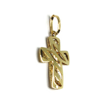 Load image into Gallery viewer, 18K YELLOW WHITE GOLD CROSS 20mm, 0.8 inches, DOUBLE SLAB STRIPS SQUARED WORKED.
