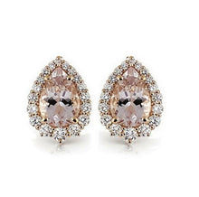 Cargar imagen en el visor de la galería, 18k rose gold drop earrings, pink morganite and diamonds, made in Italy.