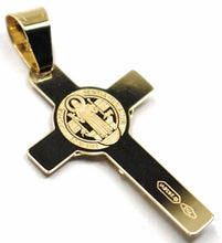 Cargar imagen en el visor de la galería, 18K YELLOW GOLD FLAT CROSS WITH JESUS & SAINT BENEDICT MEDAL, 38 mm, 1.5".