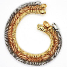 Load image into Gallery viewer, 3 18K ROSE YELLOW WHITE GOLD BRACELETS 7.3 INCHES, BASKET WEAVE, POPCORN 5 MM.