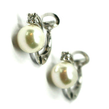 Load image into Gallery viewer, solid 18k white gold clips earrings, saltwater akoya pearls 7.5/8 mm, diamonds.