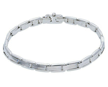 Charger l'image dans la galerie, 18K WHITE GOLD MAN BRACELET ALTERNATE ROUNDED RECTANGULAR OVAL PLATES 6mm 8.3".