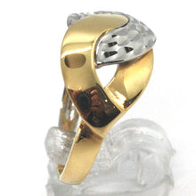 Cargar imagen en el visor de la galería, 18k white yellow gold band ring, infinite, braid, weave, hammered and polished.