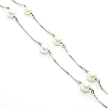Charger l'image dans la galerie, 18k white gold necklace alternate venetian chain round white 6mm fw pearls.