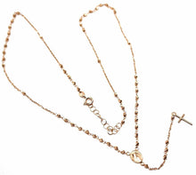 Charger l'image dans la galerie, 18k rose gold 18" rosary necklace miraculous medal cross diamond cut balls 2mm.