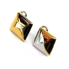 Cargar imagen en el visor de la galería, 18K WHITE YELLOW GOLD RHOUMBUS 20mm EARRINGS BICLOR ONDULATE, CLIP-ON CLOSURE.