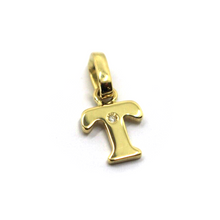 Load image into Gallery viewer, 18k yellow gold pendant charm small initial letter T, 10mm, 0.4", with diamond.