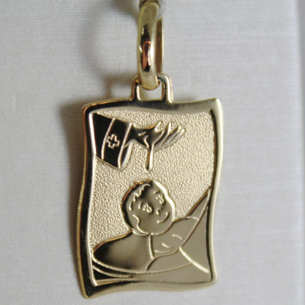 18K YELLOW GOLD SQUARE MEDAL REMEMBRANCE OF BAPTISM ENGRAVABLE MADE IN ITALY.