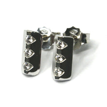 Charger l'image dans la galerie, SOLID 18K WHITE GOLD PENDANT EARRINGS TRIANGLE TRILOGY WITH ZIRCONIA ITALY MADE.