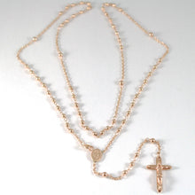 Load image into Gallery viewer, 18k rose pink gold rosary necklace miraculous mary medal Jesus cross, 22 inches.