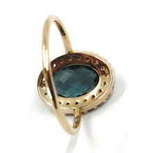 Cargar imagen en el visor de la galería, SOLID 18K ROSE GOLD FLOWER RING, BLUE CUSHION OVAL CRYSTAL CUBIC ZIRCONIA FRAME.