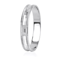 Cargar imagen en el visor de la galería, 18K WHITE GOLD WEDDING BAND 3.6mm THICK RING ENGAGEMENT SQUARES STRIPED BINARY.