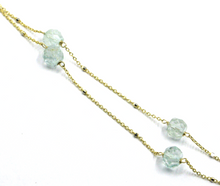Cargar imagen en el visor de la galería, 18k yellow gold 17.3" necklace faceted round 6mm aquamarine rolo & white cubes.