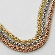 Load image into Gallery viewer, 3 18K ROSE WHITE TELLOW GOLD BRACELETS BASKET ROUND POPCORN TUBE 2.2 MM, TRIPLE.