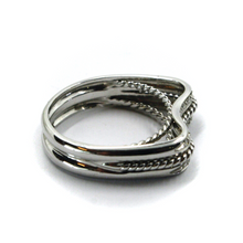 Load image into Gallery viewer, SOLID 18K WHITE GOLD DOUBLE WAVE 0.11 ct DIAMONDS RING GOLD ROPE IN THE MIDDLE.