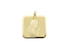 Load image into Gallery viewer, 18K YELLOW GOLD PENDANT SQUARE MEDAL GUARDIAN ANGEL IN PRAYER 15mm ENGRAVABLE.