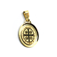 Load image into Gallery viewer, 18k yellow gold oval flat medal 15x17mm Saint Benedict, engraved front and back.