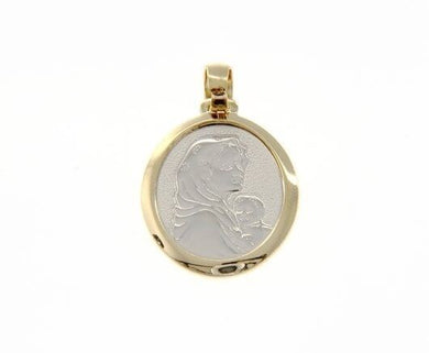 18k yellow & white gold pendant oval medal Mary & Jesus engravable made in Italy.