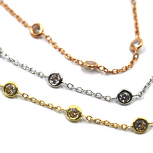 Load image into Gallery viewer, THREE 18K YELLOW WHITE ROSE GOLD BRACELETS ROLO ALTERNATE WITH CUBIC ZIRCONIA.