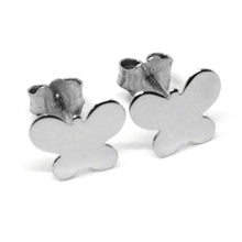 Load image into Gallery viewer, SOLID 18K WHITE GOLD EARRINGS FLAT BUTTERFLY, SHINY, SMOOTH, 8x10 MM.