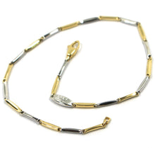 Load image into Gallery viewer, 18K YELLOW WHITE GOLD BRACELET ALTERNATE BONE 8x1.5 mm TUBE LINKS, 20.5 cm, 8.1".
