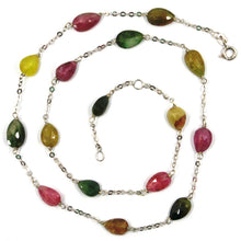 Charger l'image dans la galerie, 18k white gold necklace, purple green yellow drop tourmaline, rolo chain.