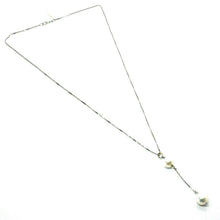 Load image into Gallery viewer, 18k white gold lariat necklace venetian chain fw round white 8mm pearl pendant.