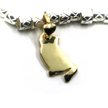 Load image into Gallery viewer, 925 STERLING SILVER TUBES CUBES BRACELET, 9K YELLOW GOLD SMALL 13mm CAT PENDANT.