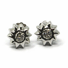 Load image into Gallery viewer, SOLID 18K WHITE GOLD EARRINGS SUN WITH ZIRCONIA, 10mm, 0.4 inches, MADE IN ITALY.
