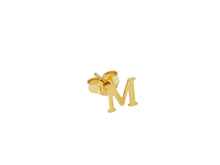 Cargar imagen en el visor de la galería, 18K YELLOW GOLD BUTTON SINGLE EARRING, FLAT SMALL LETTER INITIAL M 6mm 0.24".
