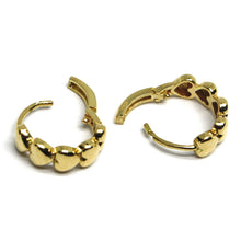Load image into Gallery viewer, 18K YELLOW GOLD ROUND CIRCLE HOOP SMALL HEARTS ROW EARRINGS DIAMETER 12mm x 4mm.