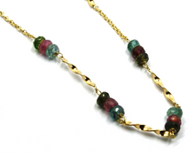 Load image into Gallery viewer, 18k yellow gold rolo spiral anklet 9.8" 25cm faceted tourmaline purple green 3mm.