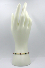 Load image into Gallery viewer, 18k yellow gold tiger eye bracelet faceted oval double purple & green tourmaline.