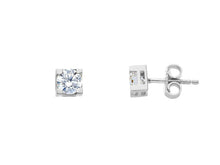 Cargar imagen en el visor de la galería, 18K WHITE GOLD STUD EARRINGS WHITE 5mm CUBIC ZIRCONIA, 4 PRONG, SOLITAIRE.