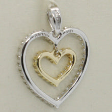 Load image into Gallery viewer, 18k yellow and white gold heart double pendant charm with cubic zirconia.