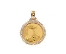 Load image into Gallery viewer, 18K YELLOW WHITE GOLD PENDANT ROUND MEDAL CHRISTIAN BAPTISM 17mm WORKED FRAME.