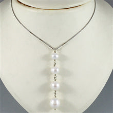 Load image into Gallery viewer, 18k white gold lariat necklace venetian chain fw round oval drop pearl pendant.