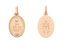 Load image into Gallery viewer, solid 18k rose gold Miraculous medal pendant, Virgin Mary, Madonna, 12x16mm.