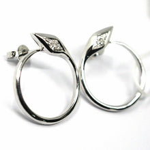Load image into Gallery viewer, SOLID 18K WHITE GOLD EARRINGS, CIRCLE, SNAKE, WITH DIAMONDS, 20mm DIAMETER.
