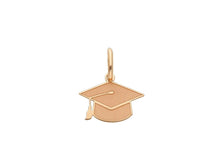 Cargar imagen en el visor de la galería, 18k rose gold small 9mm square academic cap graduation hat flat satin pendant.