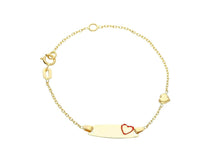 Charger l'image dans la galerie, 18k yellow gold kid child bracelet enamel heart rolo chain engraving plate.