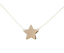 Load image into Gallery viewer, 18k white gold necklace 13mm central flat star, rolo oval 1mm chain, 16.5".