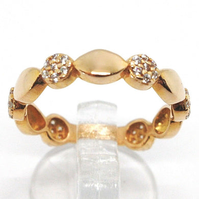 18k rose gold band ring, cubic zirconia, alternate flowers and petals.