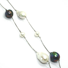 Charger l'image dans la galerie, 18k white gold necklace alternate drop baroque black white pearls venetian chain.