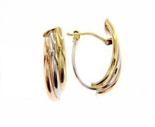 Load image into Gallery viewer, 18K YELLOW WHITE ROSE GOLD OVAL HOOP EARRINGS SIZE 22 MM x 12 MM MADE IN ITALY.