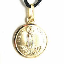 Load image into Gallery viewer, 18k yellow gold our Senora Lady of Fatima, Virgin Mary round medal pendant, small 11 mm.