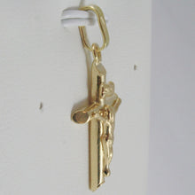 Cargar imagen en el visor de la galería, 18K YELLOW GOLD CROSS WITH JESUS, ROUNDED TUBE, SHINY 1.22 INCHES, MADE IN ITALY.