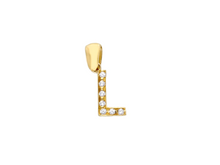 Load image into Gallery viewer, 18K YELLOW GOLD SMALL 10mm 0.4" PENDANT CHARM INITIAL LETTER L & CUBIC ZIRCONIA.