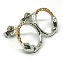 Cargar imagen en el visor de la galería, 18k white rose gold pendant earrings with cubic zirconia, circle snake eat tail.